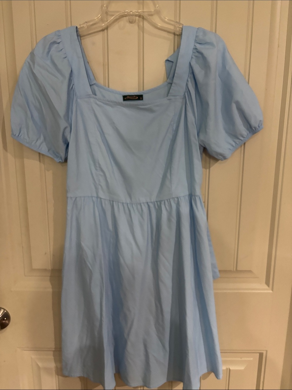 Light Blue Puff-Sleeve Casual Girls' Dress